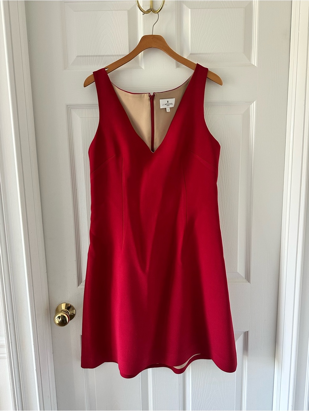 J. Mendel Paris Red Sleeveless V-Neck Sheath Dress Size 10 Silk Lined Made USA